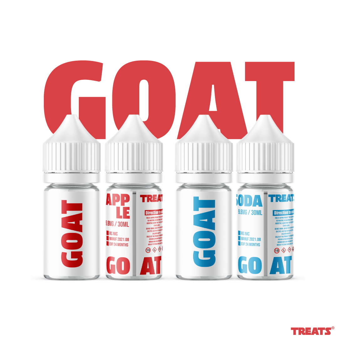 TREATS GOAT 제품 아카이브: 빨강과 파랑 라벨을 사용한 액상 제품 이미지
